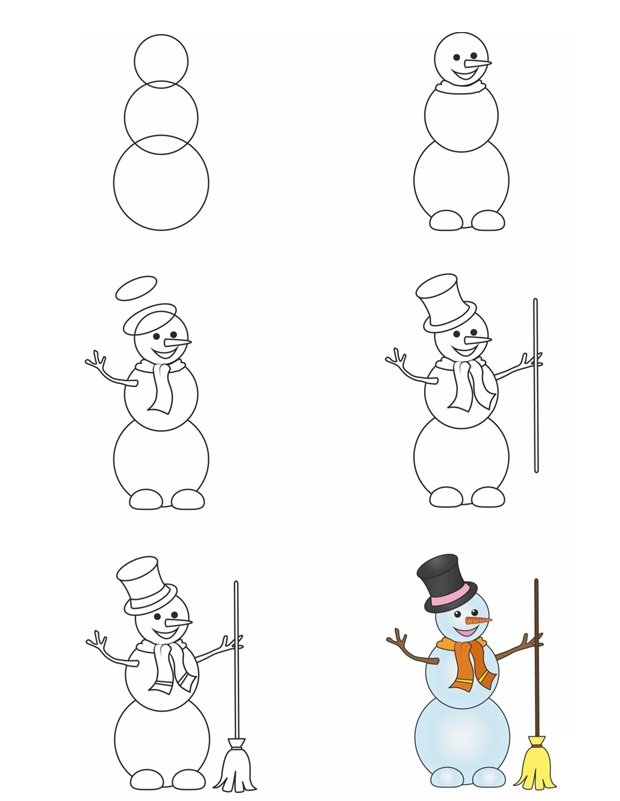 Как нарисовать Снеговика на Новый год Дракона 2024
