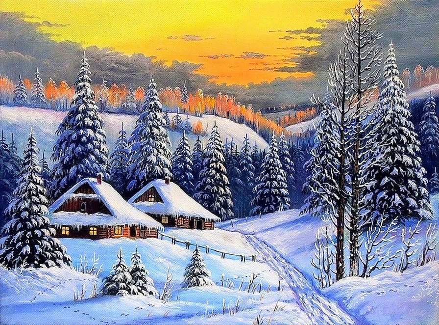 Красивые рисунки с зимними пейзажами