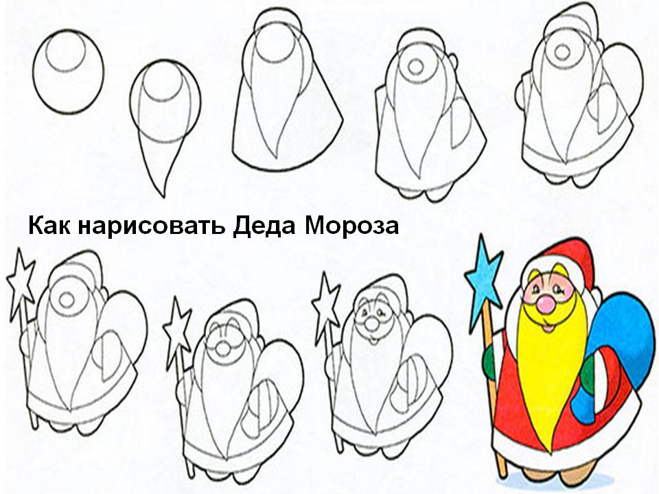 Как нарисовать Деда Мороза на Новый год Дракона 2024